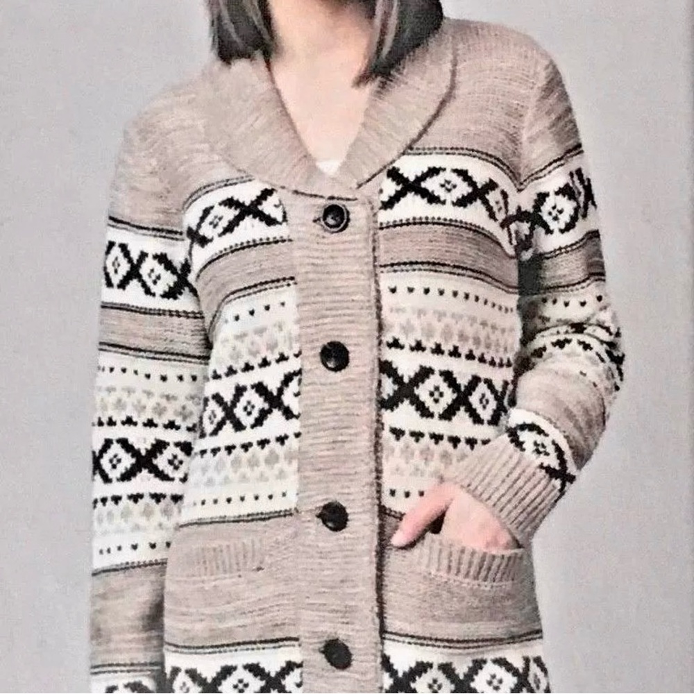 Sansara Aztek wool blend knit button up cardigan sweater. Women's size M